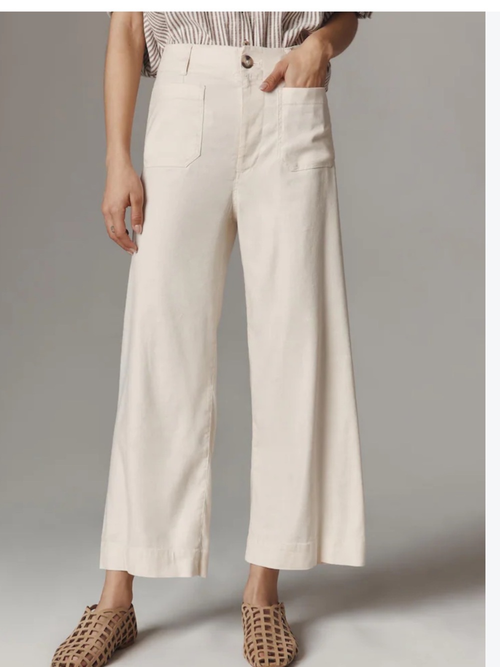 Anthropologie Maeve Colette Wide-Leg High-Rise Cropped Pants in Cream - Picture 2 of 7